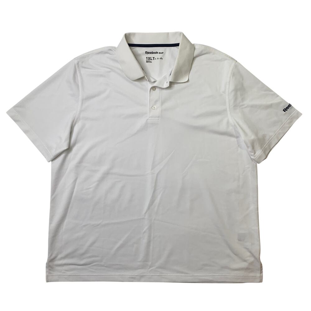 Reebok Polo Shirt Mens XLT Tall Solid White Performance Moisture Wicking Golf